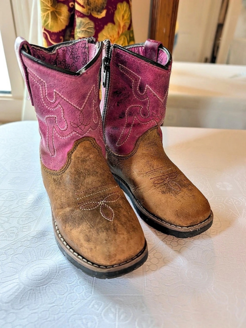 Shyanne Leather Toddler Girls Pink and Brown Western Boots 7